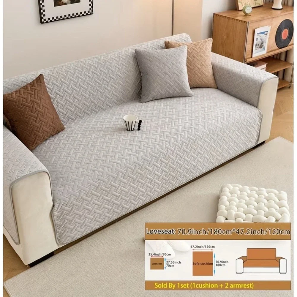 Set Three Bohemian-Style Sofa Covers Armrest Non-Slip Loveseat, 4+3‎ Seats Grey